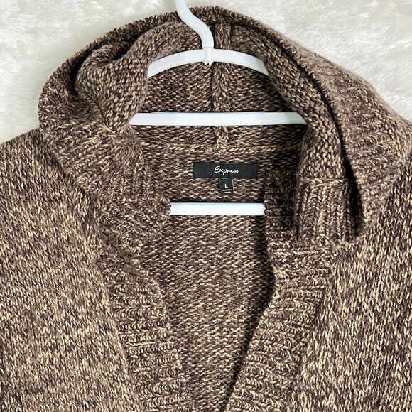 Women's Sz L Wool Cardigan Expresses Button Hooded Tunic Cozy Warm Stylish - Picture 6 of 13